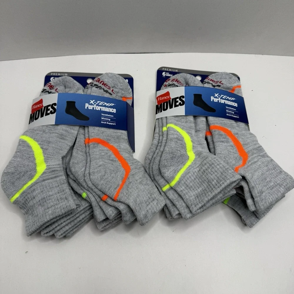 Hanes Moves X-Temp Boys Ankle Socks 12 Pairs Gray Shoe Size 3-9 New